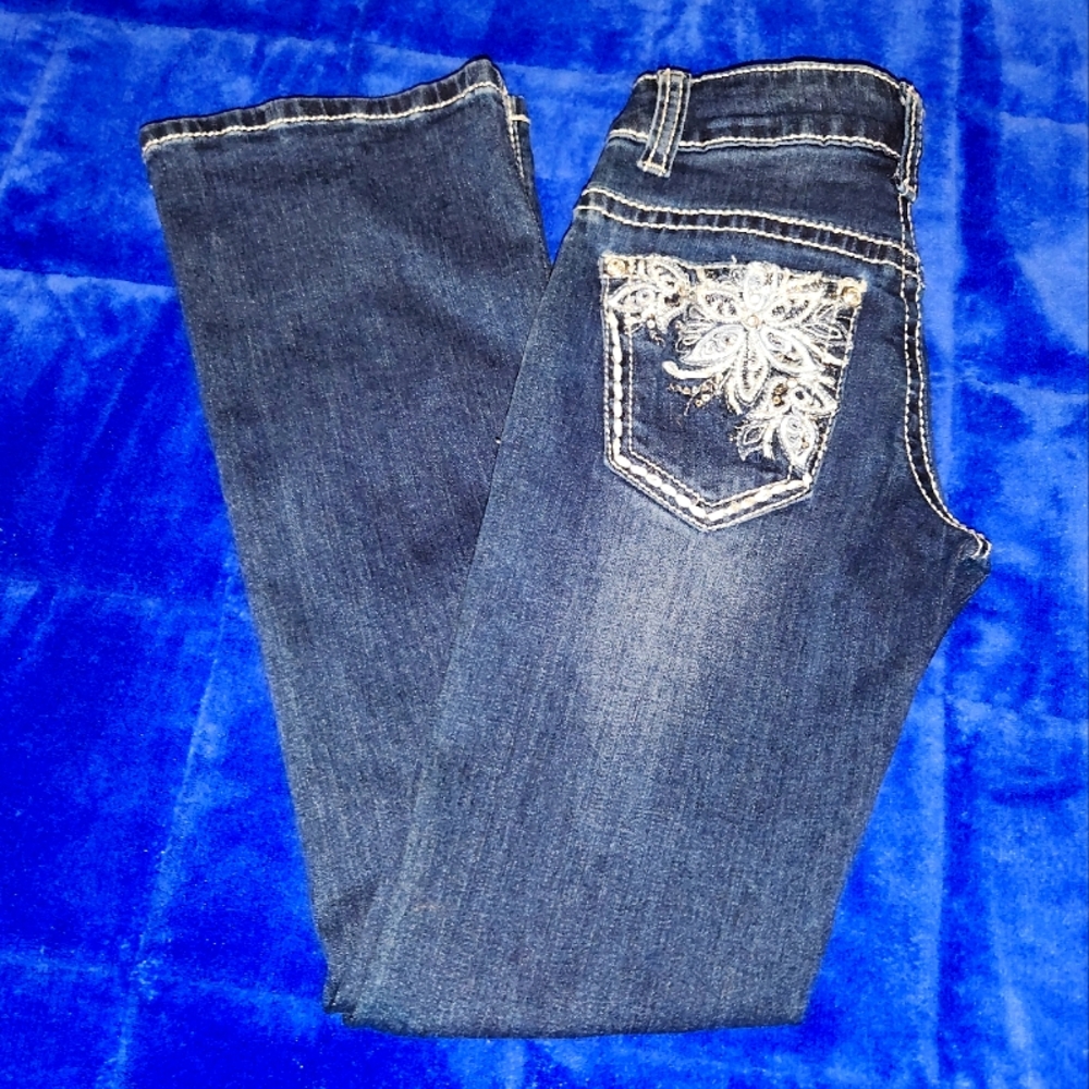 Girls Blue Jeans with Embroidered Pocket